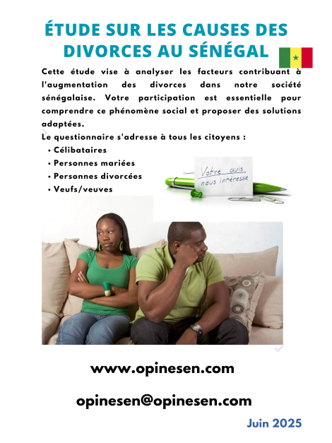 Répondez au questionnaire sur l’étude sur les causes des divorces au Sénégal